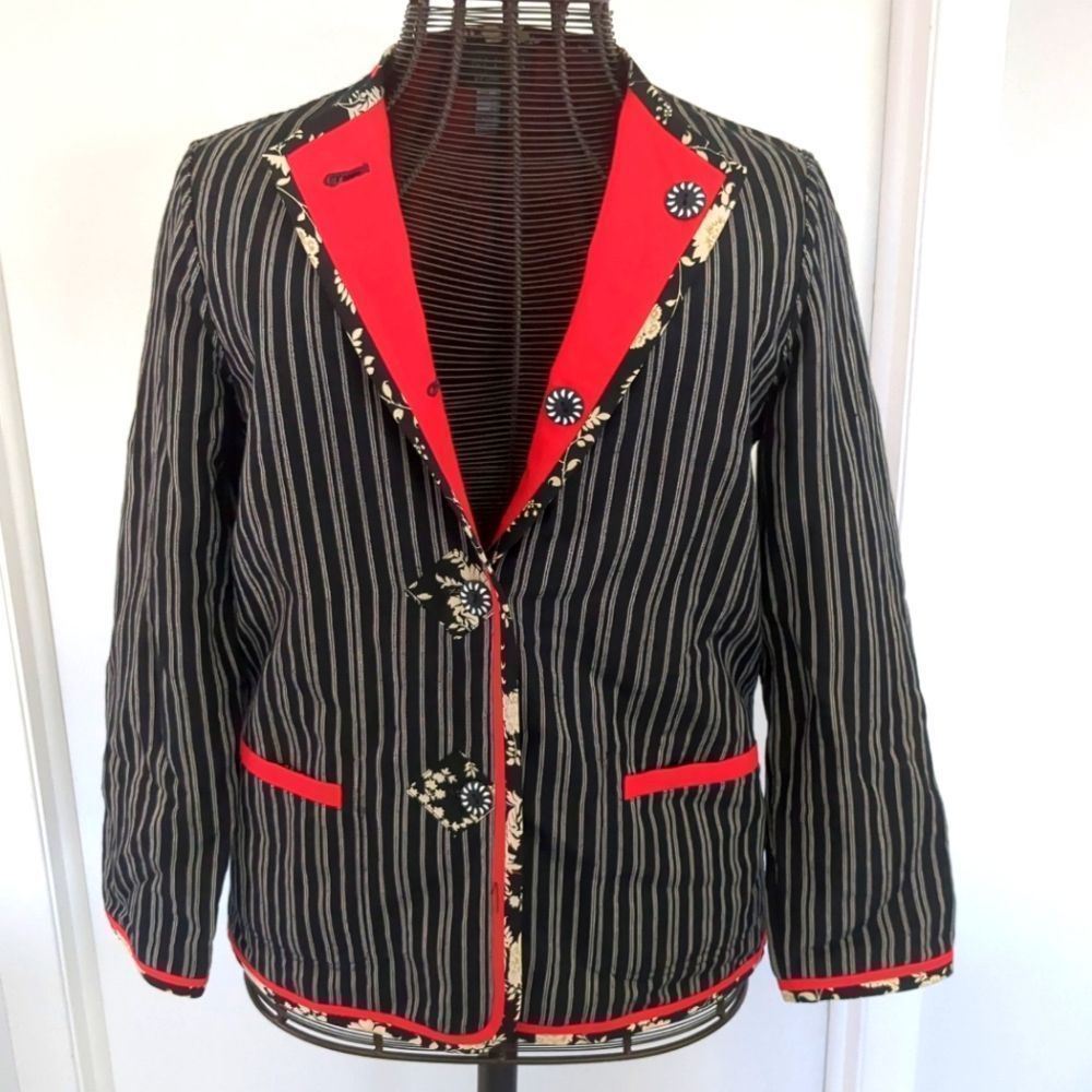 Vintage Koos of course unique red black white button down linen blazer size S
